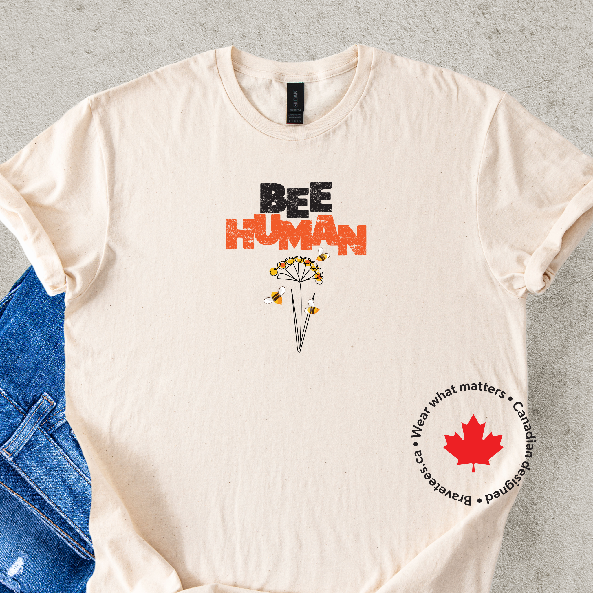 'BEE HUMAN' bee and flower t-shirt in natural
