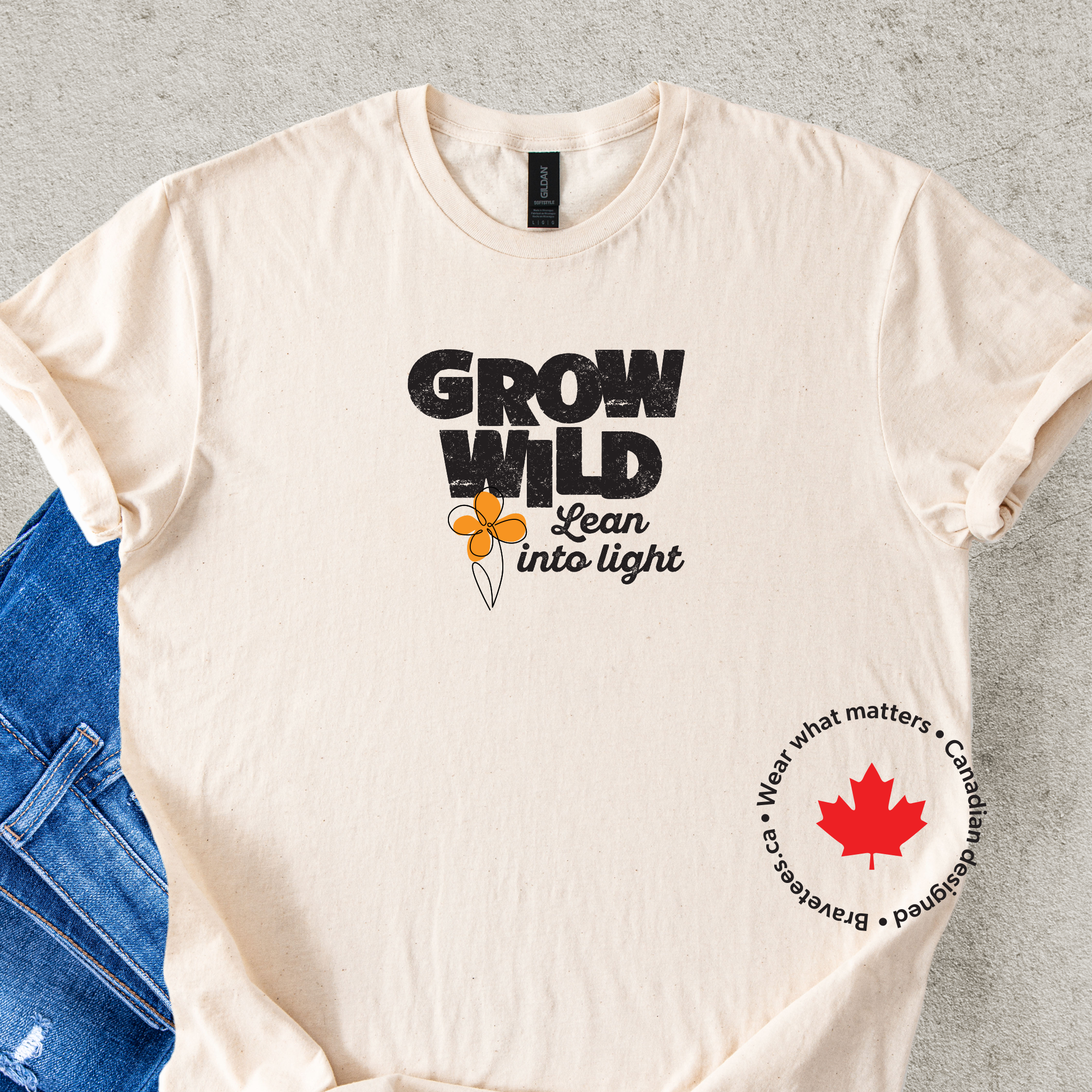 Grow Wild Lean into Light Motivational t-shirt in natural