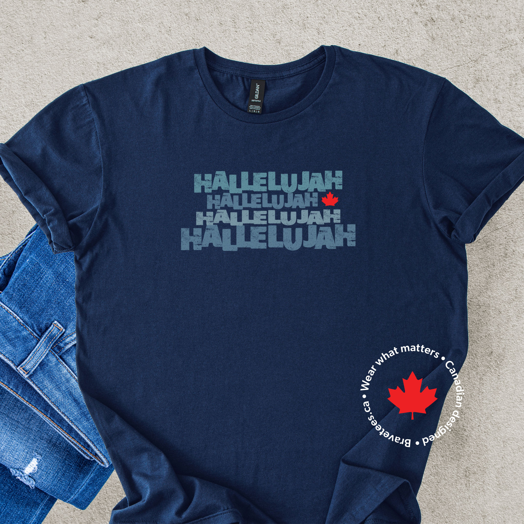 Hallelujah Canadian unisex t-shirt in navy blue
