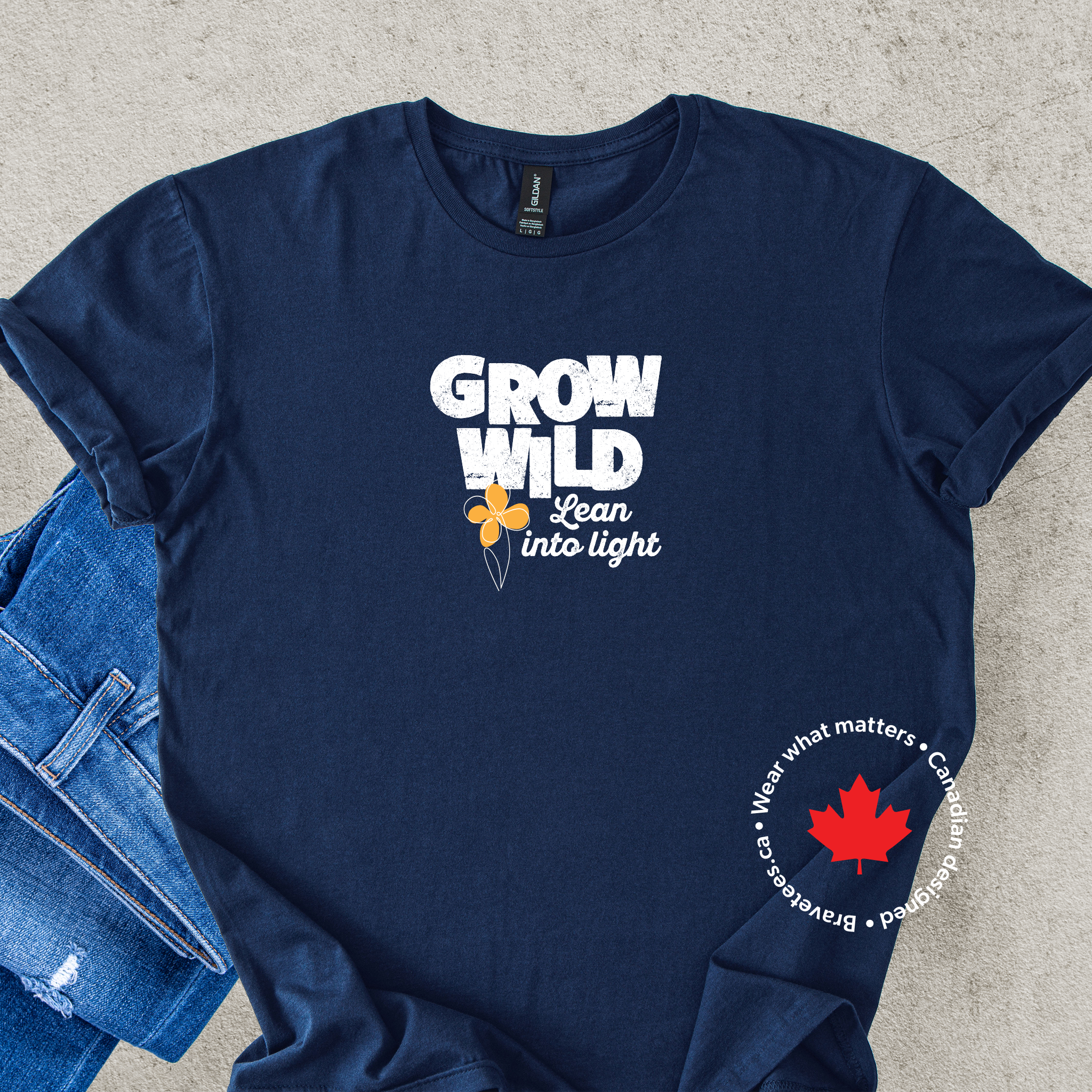 Grow Wild Lean into Light Motivational t-shirt in navy