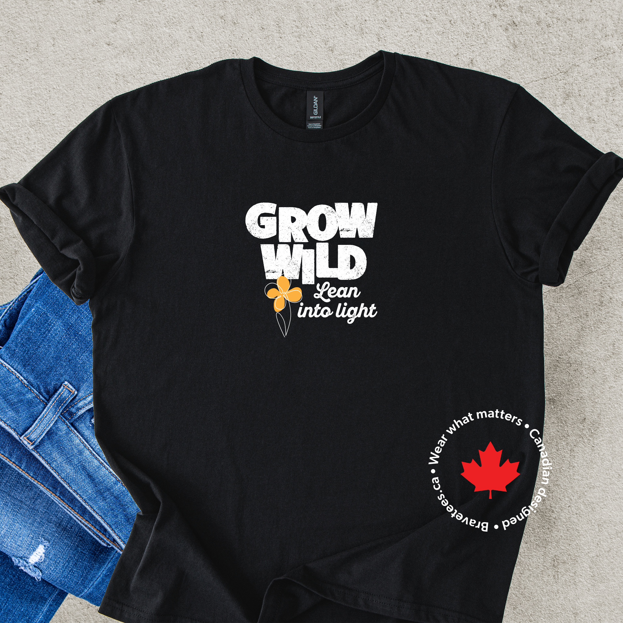 Grow Wild Lean into Light Motivational t-shirt in black

