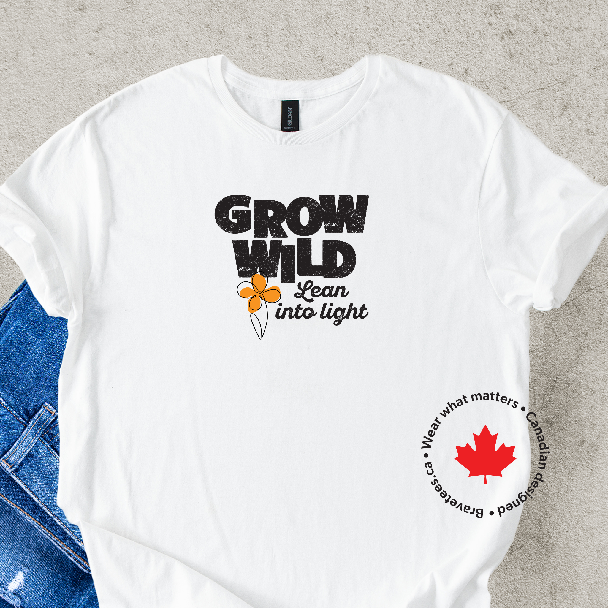 Grow Wild Lean into Light Motivational t-shirt in white