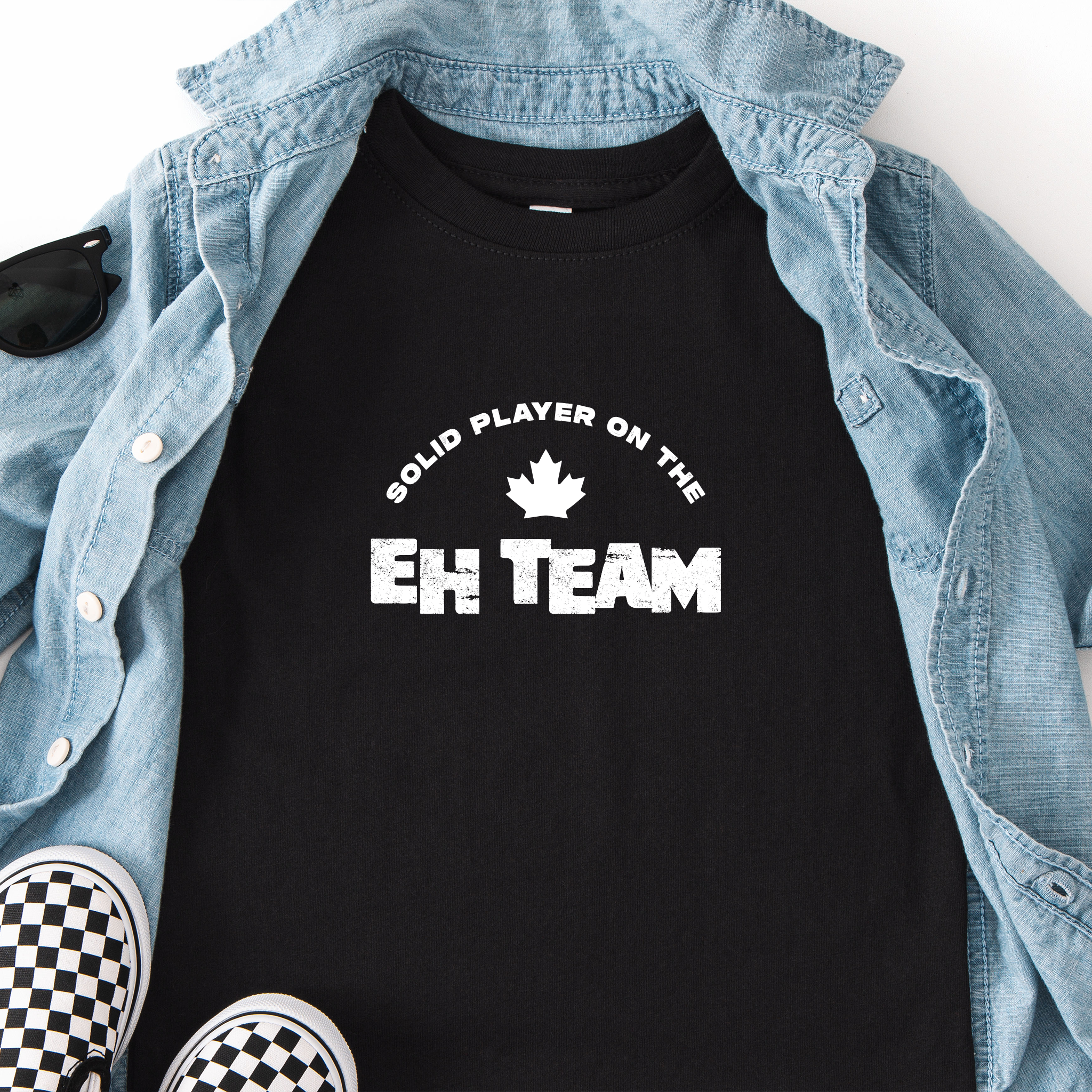 'Solid Player on the EH Team' text on a toddler t-shirt in Black