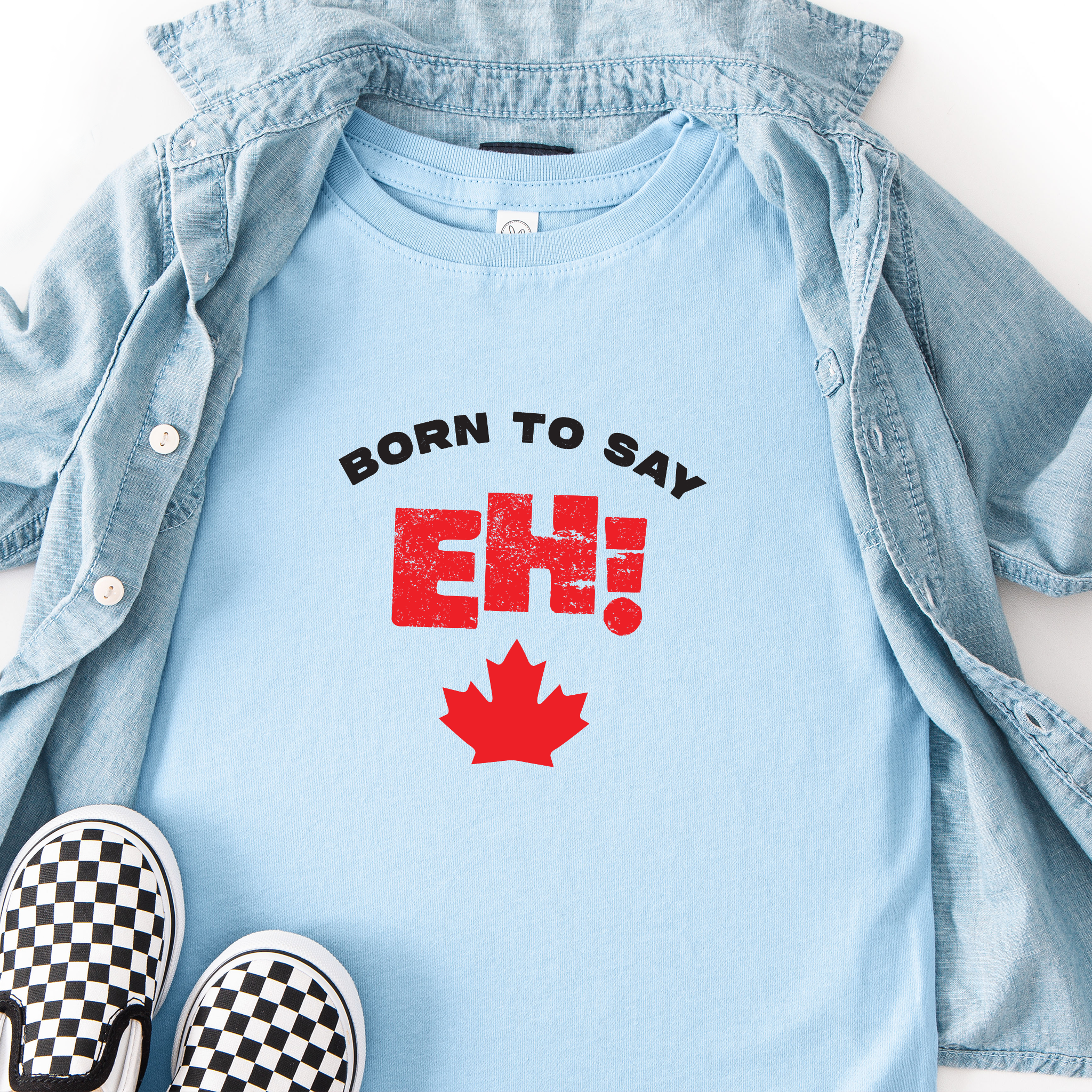 Born to Say EH! Canadian toddler t-shirt in light blue