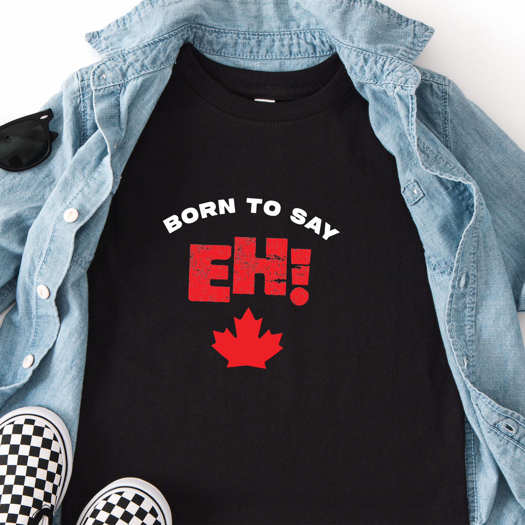 Born to Say EH! Canadian toddler t-shirt in black.